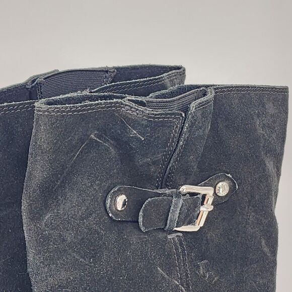 Michael Kors Buckle Suede Leather Black Tall Heeled Boots Size 10 - Picture 11 of 14
